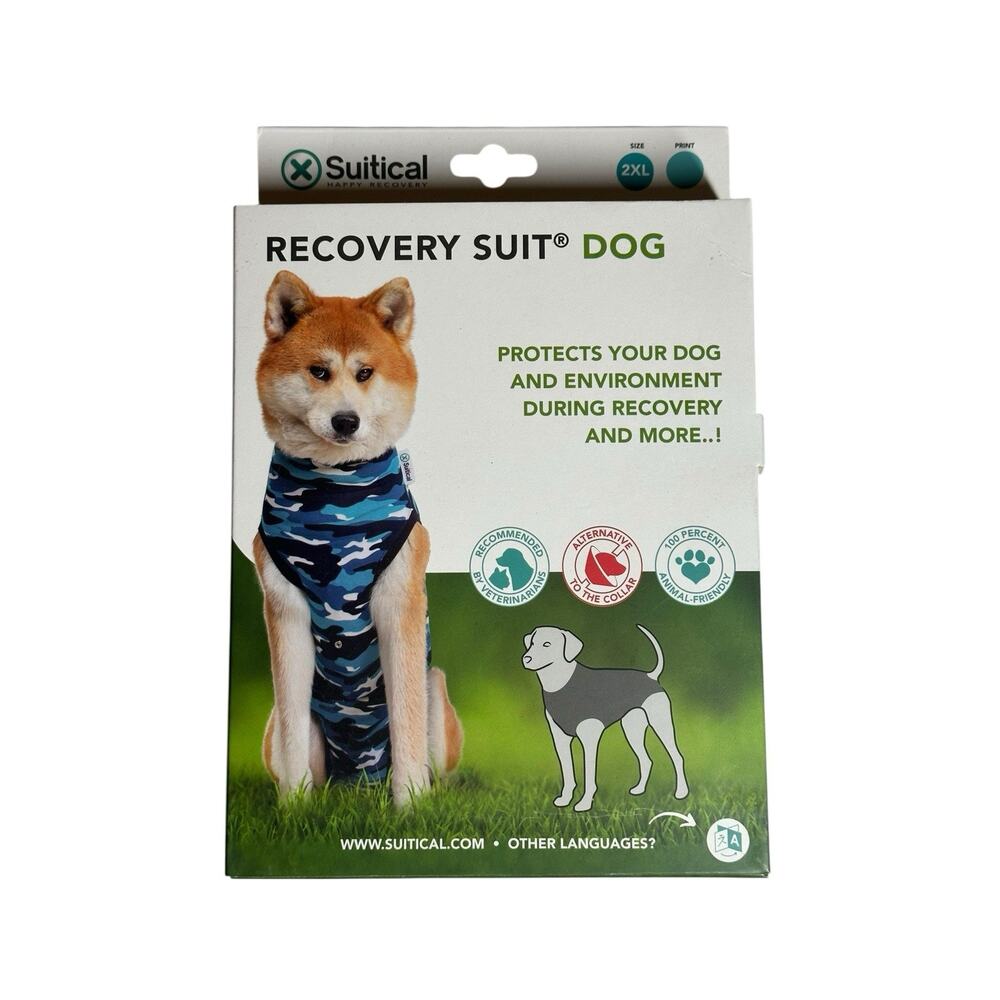 Suitical Recovery Suit for Dogs Neck to Tail 29.1”-32.3” Blue Camouflage 2XL